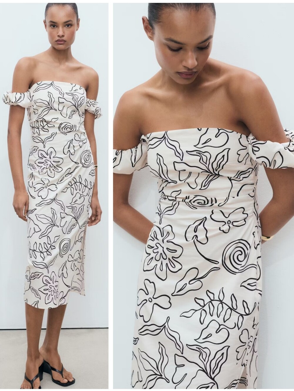 MANGO Strapless Floral Dress